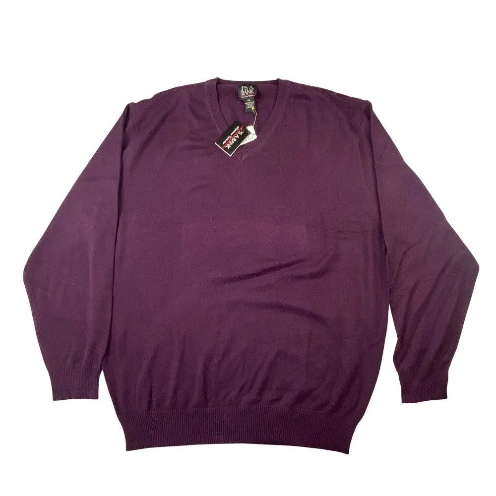 Jos A Bank Signature Collection Plum Purple Pima Cotton V-Neck Sweater Mens XXL